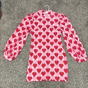 SHEIN Pink and Red Heart Mini Dress